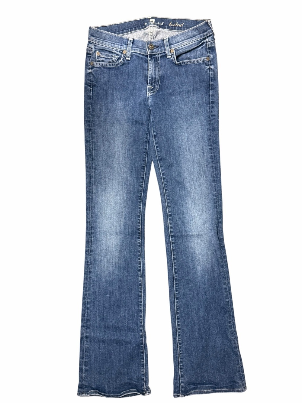 7 For All Mankind Bootcut Jeans 27 Medium Wash Blue Denim Y2K Vibe Long Inseam - Picture 3 of 11